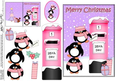 Christmas Pip Penguins Postbox 5x7 3D Decoupage