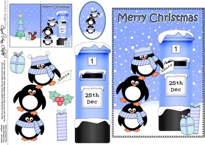 Christmas Pip Penguins Postbox 5x7 3D Decoupage