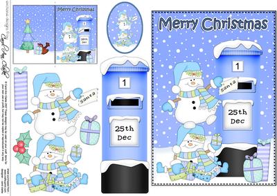 Christmas Snowmen Postbox 5x7 3D Decoupage