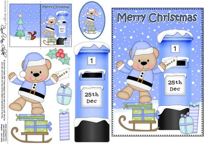 Christmas Livvy Bear Postbox 5x7 3D Decoupage