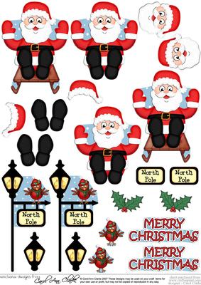 Xmas Sledging Santa 3D Decoupage Step by Step Designs