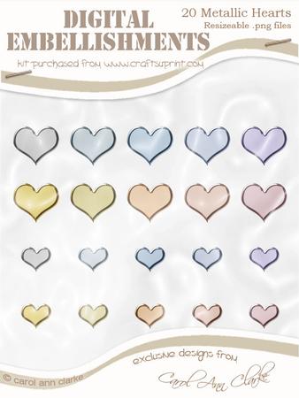 'metallic Heart' Digital Embellishments