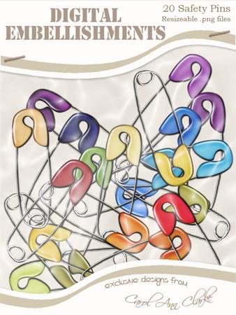 Coloured Safety Pins Digital Embellishments