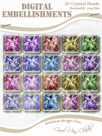 Square 'crystal Brads' Digital Embellishments