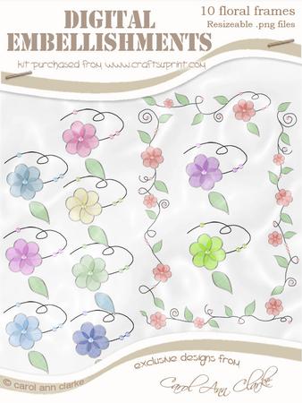 Festive A5 'organza and Pearl Flower Frame' Digital Embellishments