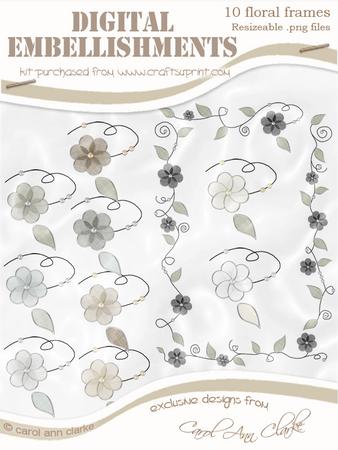 Neutrals A5 'organza and Pearl Flower Frame' Digital Embellishments