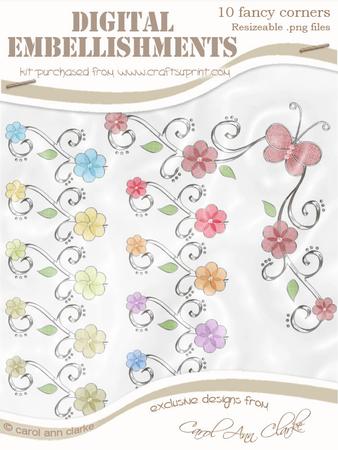 'organza Butterfly and Flower Corner' Digital Embellishments - Luscious Berries Colours