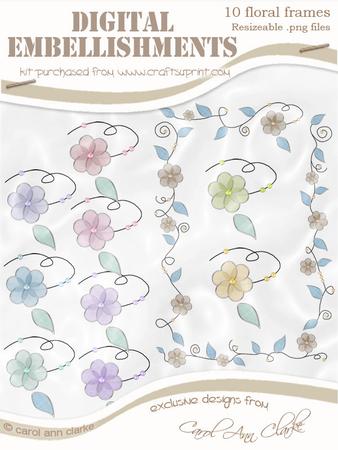 A5 'organza and Pearl Flower Frame' Digital Embellishments - Pretty Daisy Colours