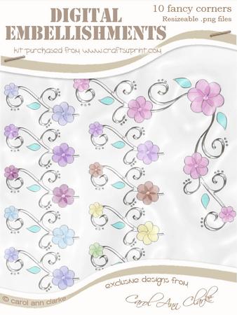 'organza and Pearl Flower Corner' Digital Embellishments - Sorbet Colours