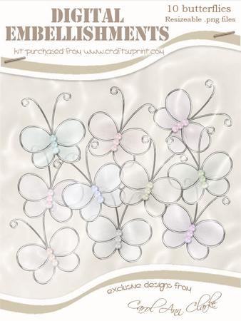 Organza & Pearl Butterfly Digital Embellishments