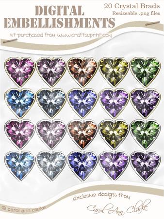 Heart 'crystal Brads' Digital Embellishments