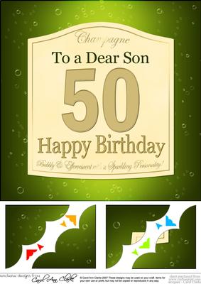8 x 8 50th Birthday Son Champagne Label Scalloped Topper