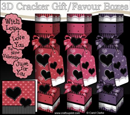 3D Love Hearts Valentine Cracker Gift Favour Boxes