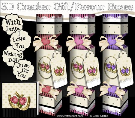 3D Wedding Horseshoes & Roses Cracker Gift Favour Boxes
