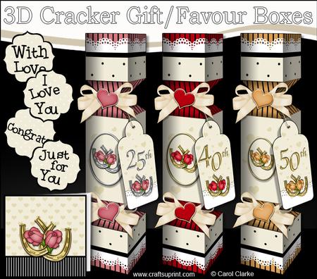 3D Annniversary Horseshoes & Roses Cracker Gift Favour Boxes