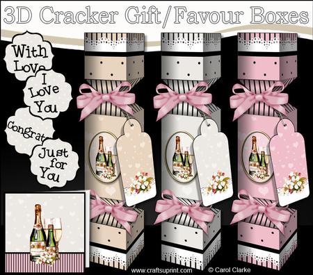 3D Champagne & Flowers Romance Cracker Gift Favour Boxes