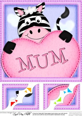 8 x 8 Debra Zebra's Heart for Mum Scalloped Topper