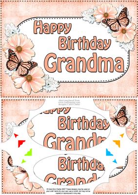 A5 Birthday Grandma Butterflies & Flowers Scallop Corner