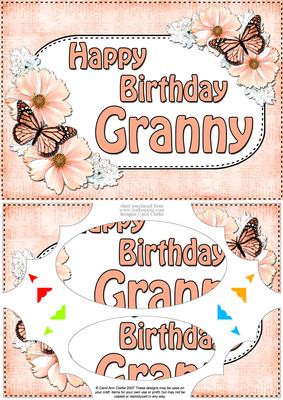A5 Birthday Granny Butterflies & Flowers Scallop Corner