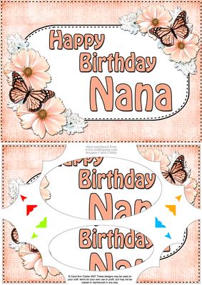 A5 Birthday Nana Butterflies & Flowers Scallop Corner
