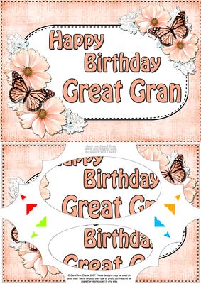 A5 Birthday Great Gran Butterflies & Flowers Scallop Corner