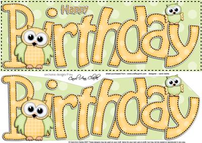 Large Dl Birthday Owls 3D Decoupage