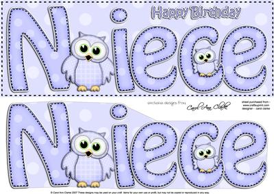 Large Dl Birthday Niece Owls 3D Decoupage