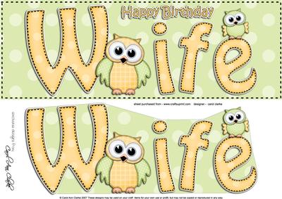 Large Dl Birthday Wife Owls 3D Decoupage