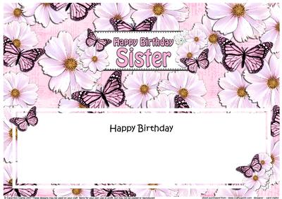 Large Dl Birthday Sister Floral Butterflies Insert