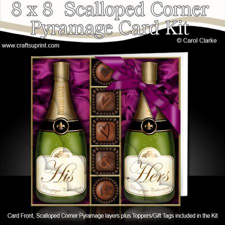 8 x 8 His & Hers Champers Chocs & Roses Scalloped Corner Kit