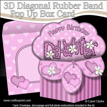 3D Birthday Daughter Diagonal Words Rubber Band Pop Up Box