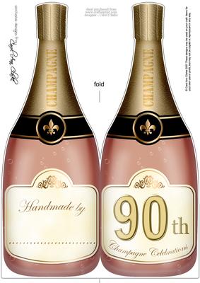Large Dl 90th Champagne Bottle Shaped Card