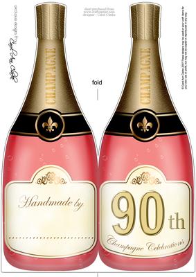 Large Dl 90th Champagne Bottle Shaped Card