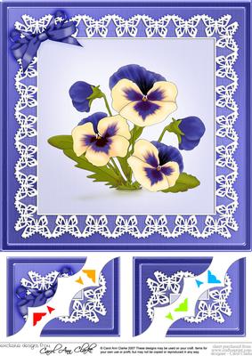 8 x 8 Pansy on Butterfly Lace Scalloped Corner Topper