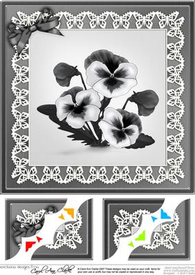 8 x 8 Pansy on Butterfly Lace Scalloped Corner Topper