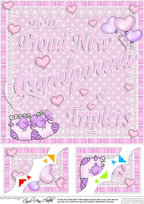 8 x 8 New Baby Grandparents of Triplets Scalloped Corner