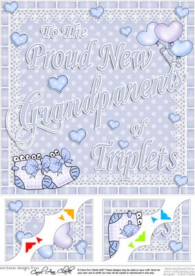 8 x 8 New Baby Grandparents of Triplets Scalloped Corner
