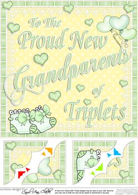8 x 8 New Baby Grandparents of Triplets Scalloped Corner