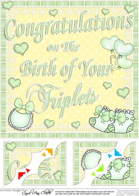 8 x 8 New Baby Triplets Scalloped Corner