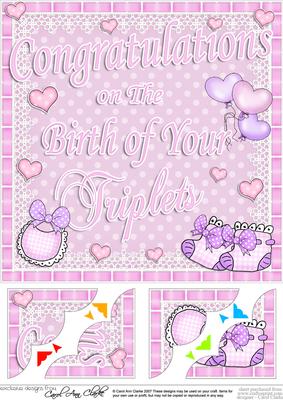 8 x 8 New Baby Triplets Scalloped Corner