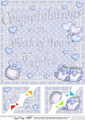8 x 8 New Baby Triplets Scalloped Corner