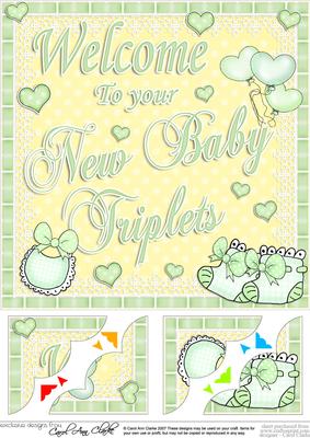 8 x 8 New Baby Triplets Scalloped Corner