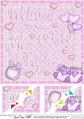 8 x 8 New Baby Triplets Scalloped Corner