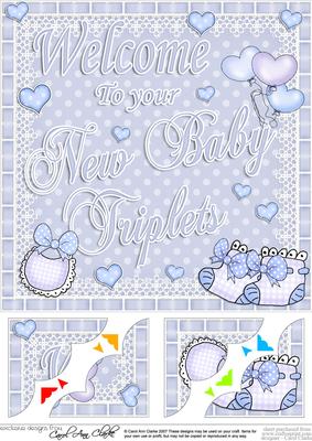 8 x 8 New Baby Triplets Scalloped Corner