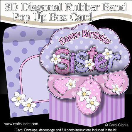 3D Birthday Sister Diagonal Words Rubber Band Pop Up Box