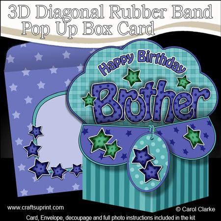 3D Birthday Brother Diagonal Words Rubber Band Pop Up Box