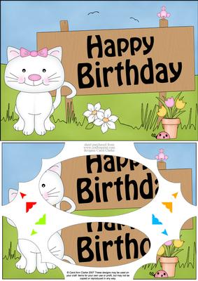 A5 Little Cat Birthday Scallop Corners & Pyramage