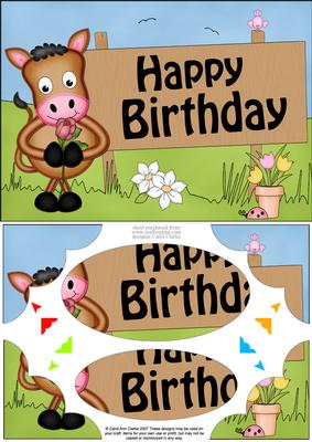 A5 Gigi Horse Birthday Scallop Corners & Pyramage
