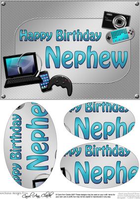 A5 Birthday Nephew Gadgets N Gizmos Oval Pyramage Topper