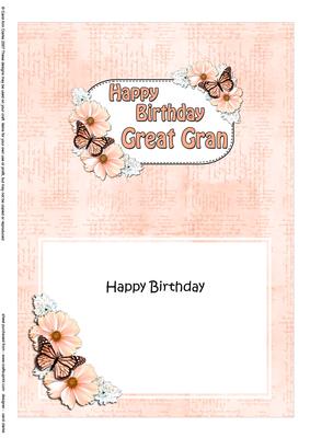 5x7 Birthday Great Gran Flowers & Butterflies Matching Inser